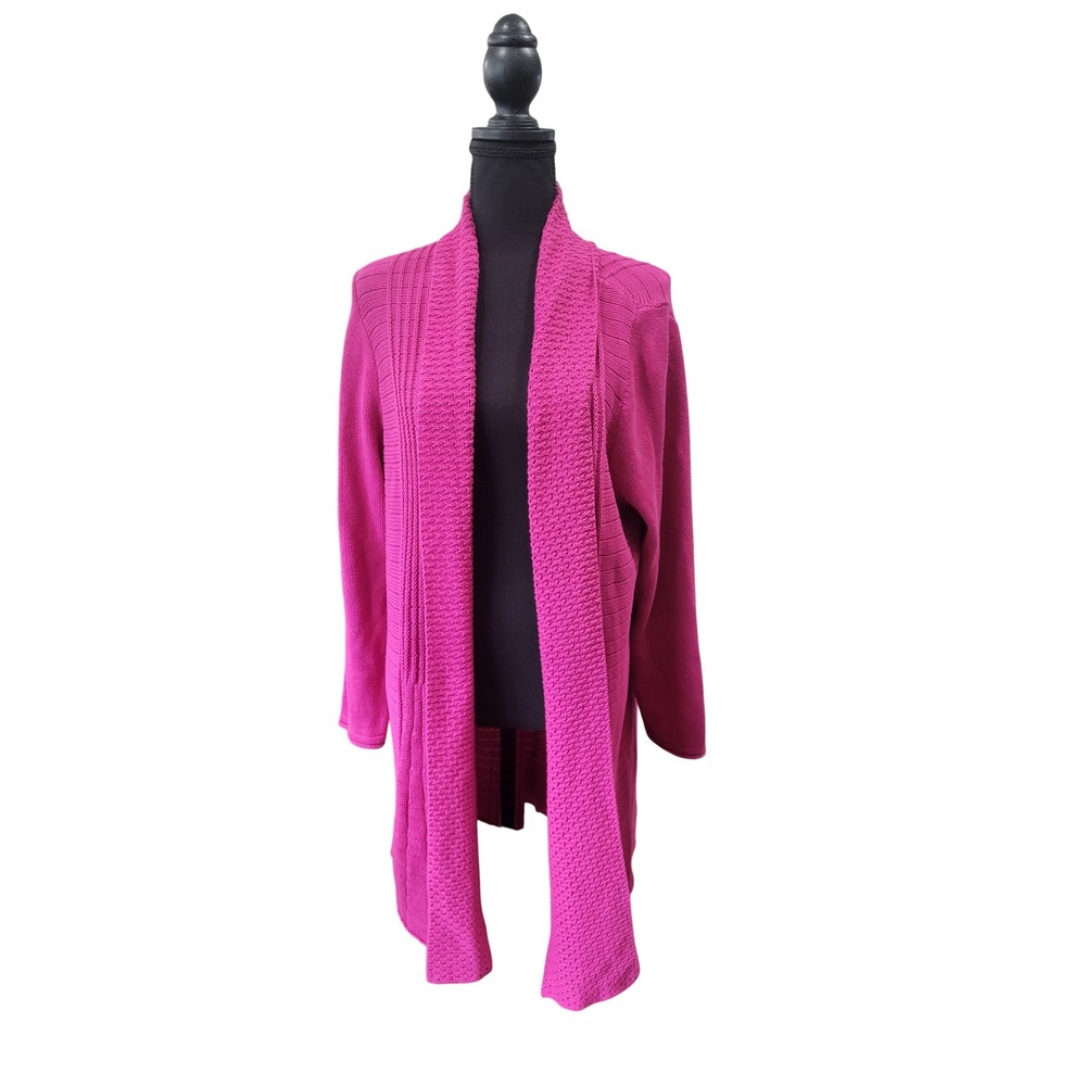 Notations Woman Pink Open Front Longline Cardigan Sweater‎ Fuchsia Plus Size 1X